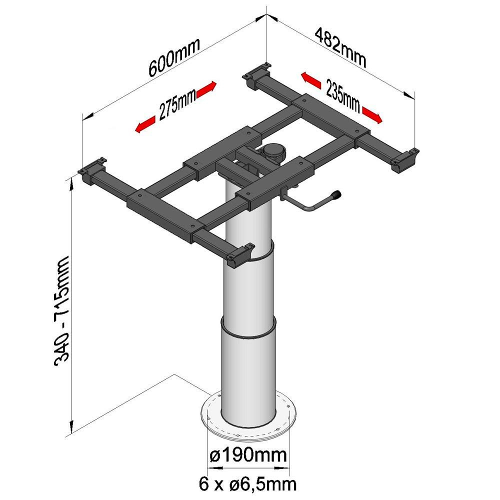 Ilse Colonne de levage avec déplacement x/y - Table de camping - Socle réglable en hauteur - Table élévatrice pour caravane - Gris