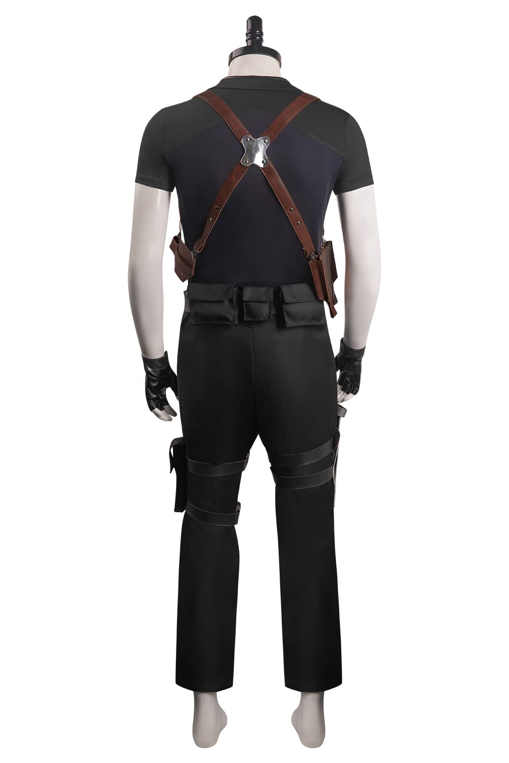 Leon Scott Kennedy - Disfraz de cosplay de cuero negro para hombre, uniforme de Leon S Kennedy, traje de fiesta de carnaval de Halloween