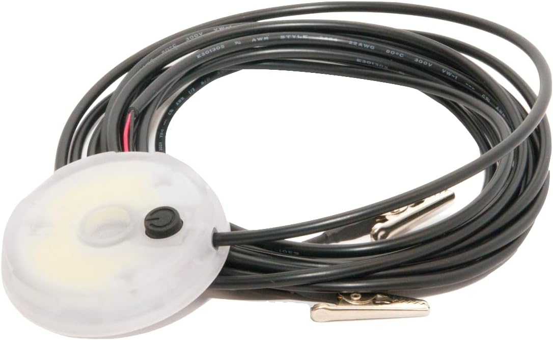 CLAM LED Hub Light – 300 Lumens, Ultra-Bright C.O.B. LED for Ice Fishing Shelters, Long-Lasting Battery, Easy Installation with Alligator Clips