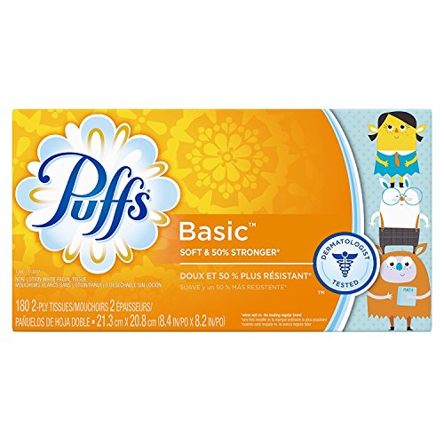 Puffs Basic Facial Tissues; 1 Family Box, 180 Tissues per Box (Pack of 4) - //coolthings.us