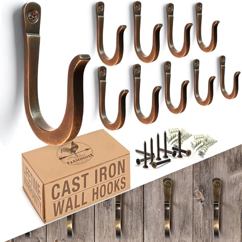 Antique Bronze Railroad Spike Cast Iron Hooks (10 Pack) Handmade