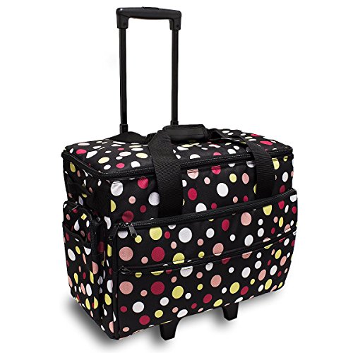 Bluefig TB19 Sewing Machine Rolling Carrying Case Trolley Bag with Wheels for Brother, Bernina, Singer Wheeled Tote Carrier (Dottie)