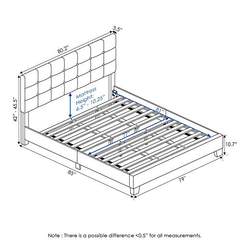 FURINNO Laval Button Tufted Upholstered Platform Bed - King (Glacier)