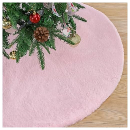 Large Xmas Tree Skirt 48 inch Pink Faux Fur Tree Skirt Christmas Decorations