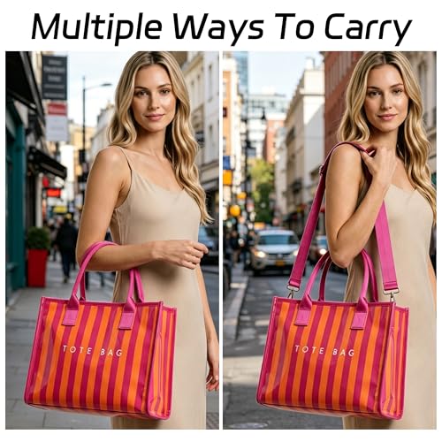 Image of GISMTR PVC Tote Bag for Women Large Letters Print Hobo Handbags Kraft Paper Shoulder Bag with Strap for Work Travel