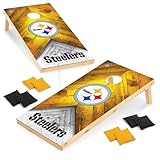 Wild Sports NFL Pittsburgh Steelers 2' x 4' Regulation Size Solid Wood Cornhole Set with Direct Print HD Team Graphics