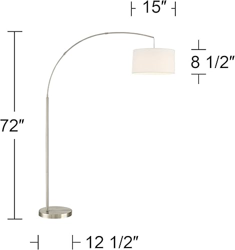 Miniatura 4 de 360 Lighting Cora - Lámpara de trabajo arqueada moderna de 72 pulgadas de alto, níquel cepillado, plateado, tela de lino, pantalla de tambor para