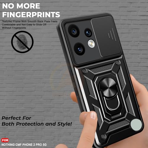Image of Armor Bumper Back Cover Case for Nothing Phone 2 Pro 5G Rotating Camera Cover, Ring Holder & Kickstand | Heavy Duty & 360 Degree Protection Nothing Phone 2 Pro 5G Back Cover (Black)