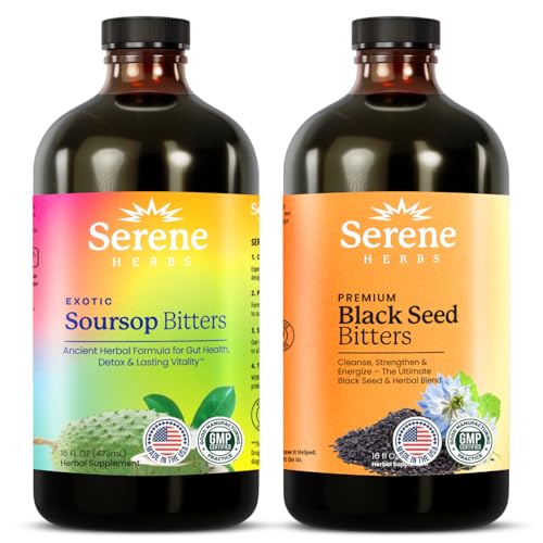 Serene Herbs Soursop Bitters Liquid & Black Seed Bundle – Organic Herbal Guanabana for Digestive...