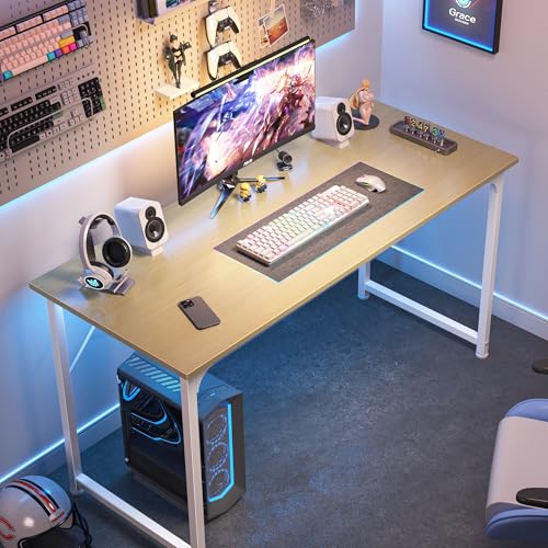Image of Huuger Computer Desk, 48 Inch Office Desk, Gaming Desk with Storage, Writing Desk Work Desk for Home Office, Study, Modern Simple Desk, Large Legroom, Metal Frame, Maple