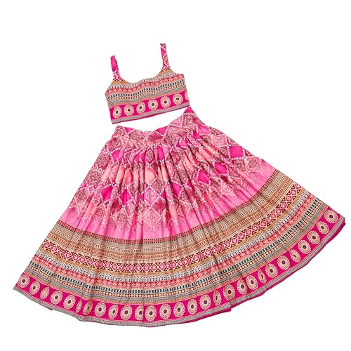 Image of E-Sqare Kids Girls Multicolour Bandhani Print Lehenga Choli Set | Ethnic Wear Dress | Readymade Clothing Set | 2 to 8 Years