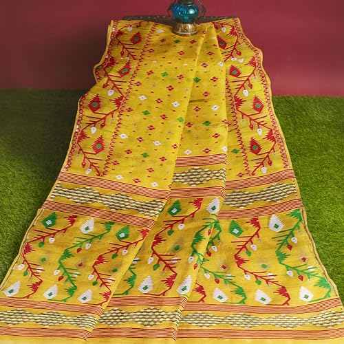 Image of Mayabi Women's Dhakai Jamdani Cotton Silk Saree Traditional Bengali Tant Korat Work, Without Blouse Piece