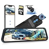 CAMECHO 1080p WIFI Mirror Dash Cam, 9.66' Full IPS Touch Screen with Loop Recording, Dual Dash Cam Front and Rear, Rear View Mirror Camera, Night Vision, G-Sensor, Reverse Assist, Included 64GB Card