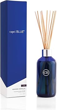 Capri Blue Havana Vanilla Reed Diffuser Set - Includes Sticks, Fragrance Oil, and Glass Bottle, Scented Room Fresheners,Cobalt Color 8 Fl Oz