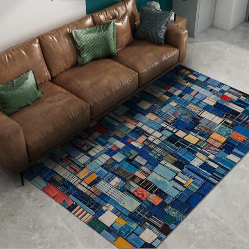 Tapis mosaïque en flanelle fine au design patchwork moderne - 2