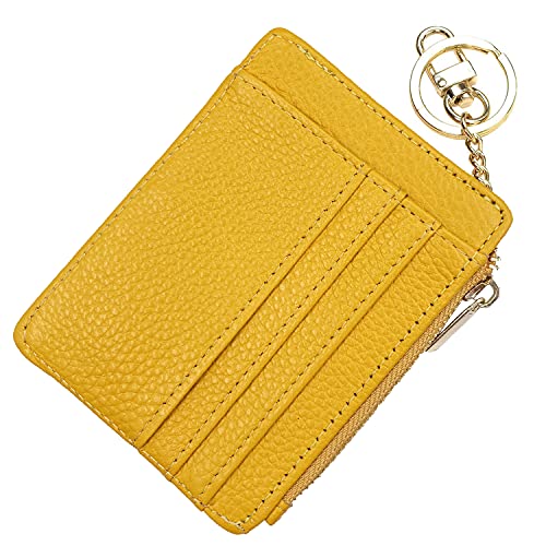 Image of Womens Slim RFID Credit Card Holder Mini Front Pocket Wallet Coin Purse Keychain, Lichee Yellow, small,