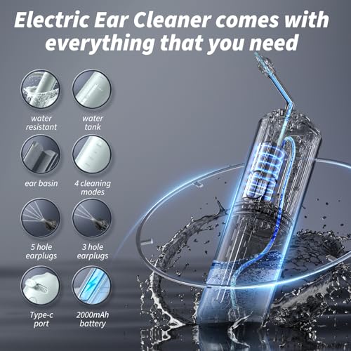 Ear Wax Removal - Electric Ear Cleaner - Ear Irrigation Kit Safe Ear Irrigation Flushing System with 4 Pressure Settings - Effective Ear Wax Removal Tool for Earwax Buildup (Silver)