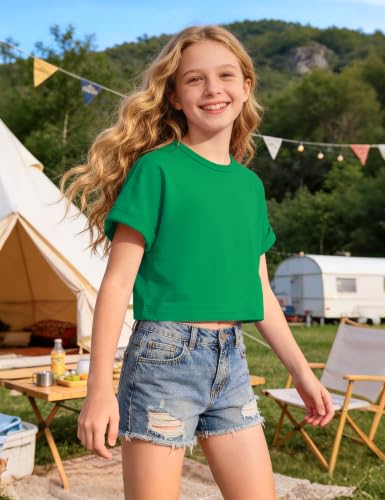 Image of Girls Crop Tops Short Sleeve T-Shirts for Girl Crew-Neck Basic Tee