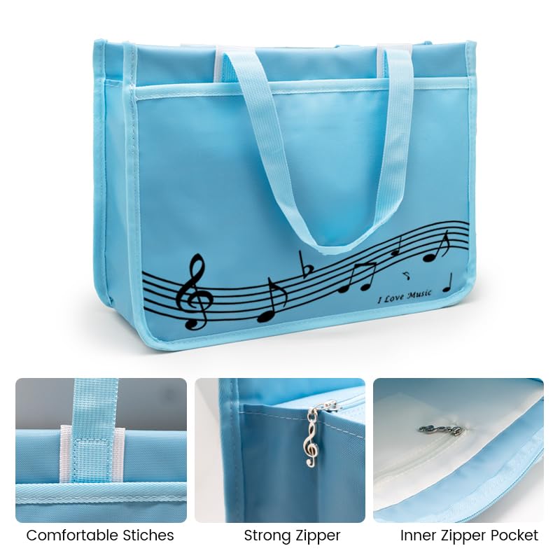BestSounds Piano Bag, Zipper Waterproof Music Book Tote Bag Piano Accessories for Women Gifts for Musicians (Blue Music) - Image 2