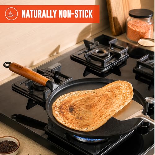 Image of KROSLO Lightweight Cast Iron Naturally Non Stick Dosa Tawa 26 cm | 100% Non-Toxic | Rust Resistant | Metal Spatula Friendly | Baby Food Safe