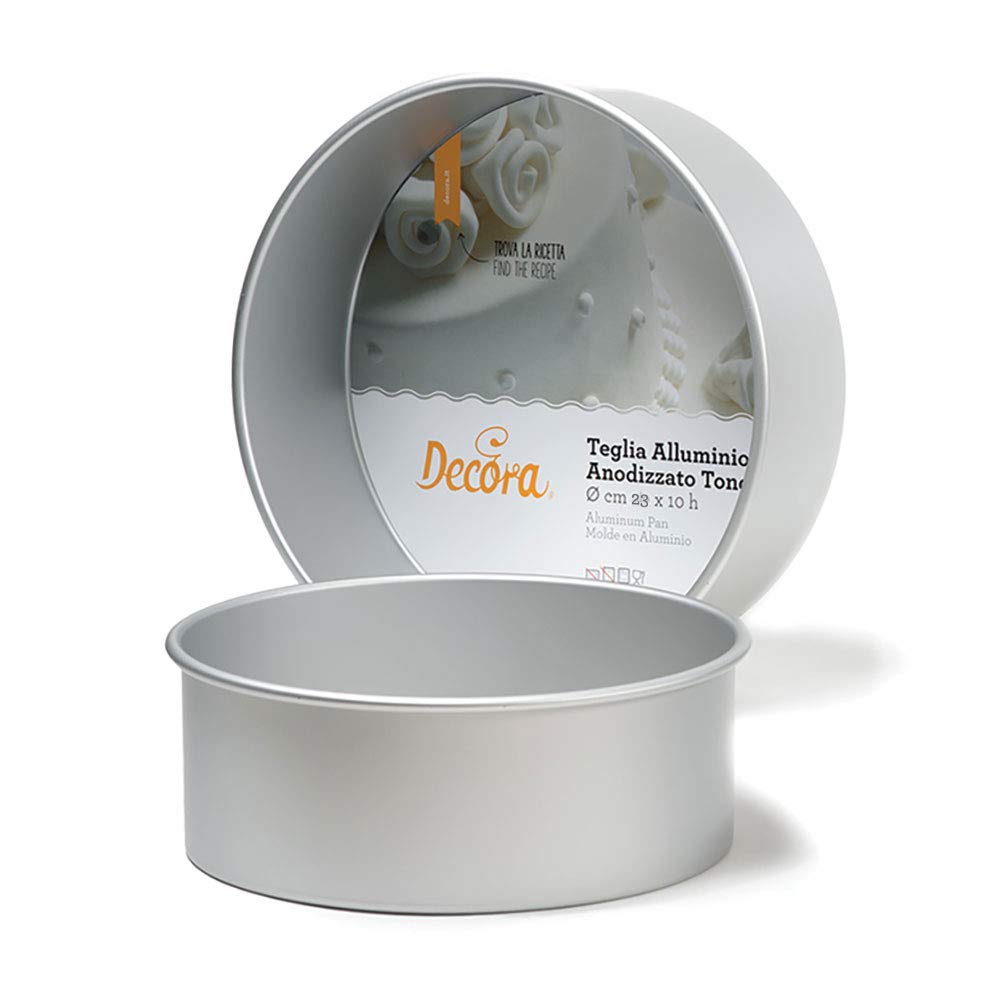 Decora 62601 0062601 Professional Baking Mould Round Made of Anodised Aluminium Diameter 23 x 10 cm, Silver/Black