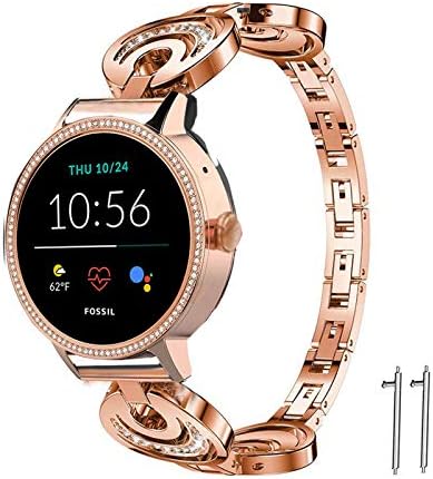 Compatible for Fossil Women Gen 5E Band, YOUkei Crystal Rhinestone Diamond Jewelled Stainless Replacement Band Compatible for Fossil Women's Gen 5E 42mm Smartwatch (Rose Gold)