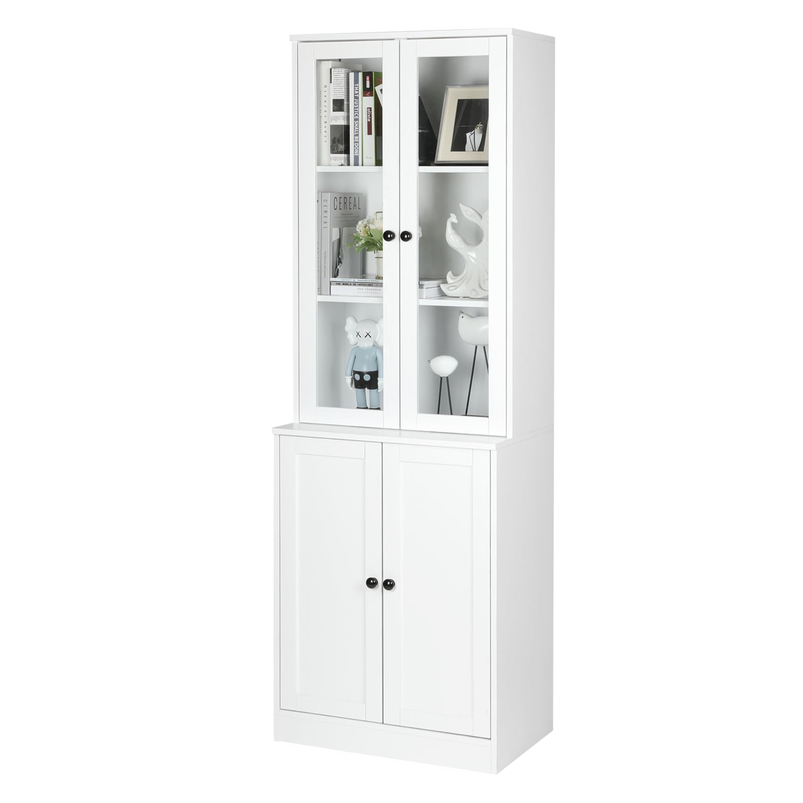 VOWNER Vertical File Cabinet, 3-Tier Modern Bookshelf with 3 Large Drawer, Wood Filing Cabinet with Open Storage Shelf, Glass Doors and Adjustable Shelves for Home Office, White (B)