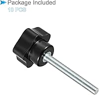 Vista 5 de Perillas de sujeción de estrella, rosca macho M5 x 1.772 in, cabeza de 0.945 in, mango de tornillo de pulgar de plástico, perno roscado negro