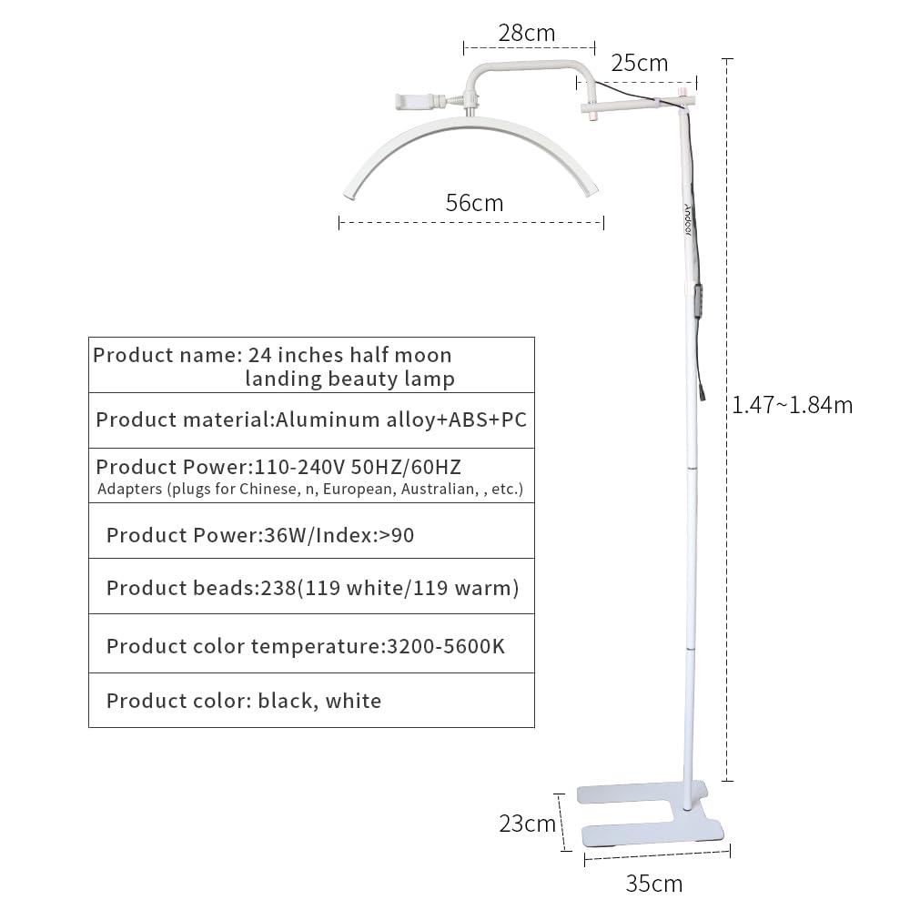 Andoer 36W Luce Video LED da Pavimento Mezzaluna 3200K-5600K Dimmerabile con Supporto per Telefono e Telecomando per Salone di Bellezza e Trucco Streaming Live