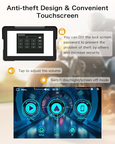 Image of 2026 7 Inch Carplay for Motorcycle with TPMS Apple CarPlay | Android Auto GPS Navigation, Voice Control, IP67 Waterproof, Brightness Adjustment, Screen Lock PIN, Bluetooth