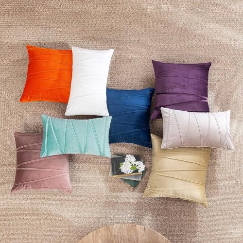 Image of Khooti Velvet Striped Cushion Cover Pack of 1-30 inch x 30 inch / 76 x 76 cm | Orange | Soft Pillow Covers Cushion Case for Sofa Bedroom Livingroom Chair Car, Cushion Cover with Zig Zag Pattern