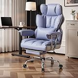 Efomao Silla de Oficina de Escritorio,Silla de Ordenador de Cuero de la PU con Respaldo Alto Grande,Silla giratoria ejecutiva con reposapiernas y Soporte Lumbar, Morado Claro