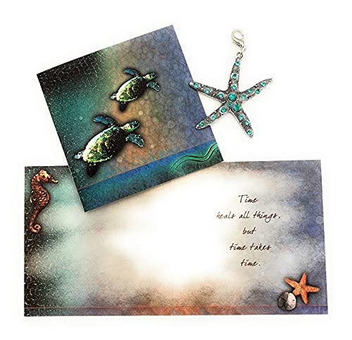 Smiling Wisdom- Aqua Starfish Charm Sympathy Gift Set - Grief Sea Turtle Time Takes Time Healing Greeting Card Set - Bereavement, Memorial, Illness, Get Well, Condolence - Black And Blue #TOP5