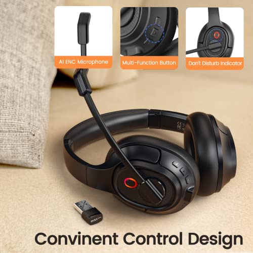 EKSA Wireless Headset with Mic for Work, Bluetooth 5.0 Headset with AI-Powered Noise Cancelling Microphone - Bluetooth Wireless Headphones with Mic for Work/PC/Laptop/Computer/Office/Zoom - Thumbnail 7