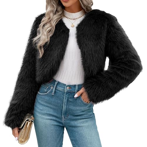 Womens Quilted Jacket Faux Fur Jacket Women Faux Fur Coat Women Women's Cropped Open Front