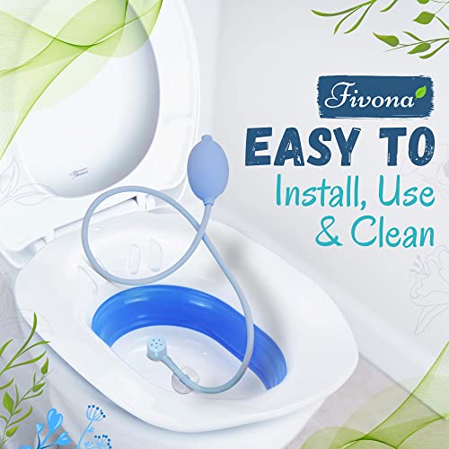 Fivona Sitz Bath Kit 4 In 1 Bundle Of Expandable Toilet Seat With All Natural Soaking Blend - Massage Hand Flusher And Storage Bag ; Postpartum Care And Hemorrhoid Treatment #TOP3