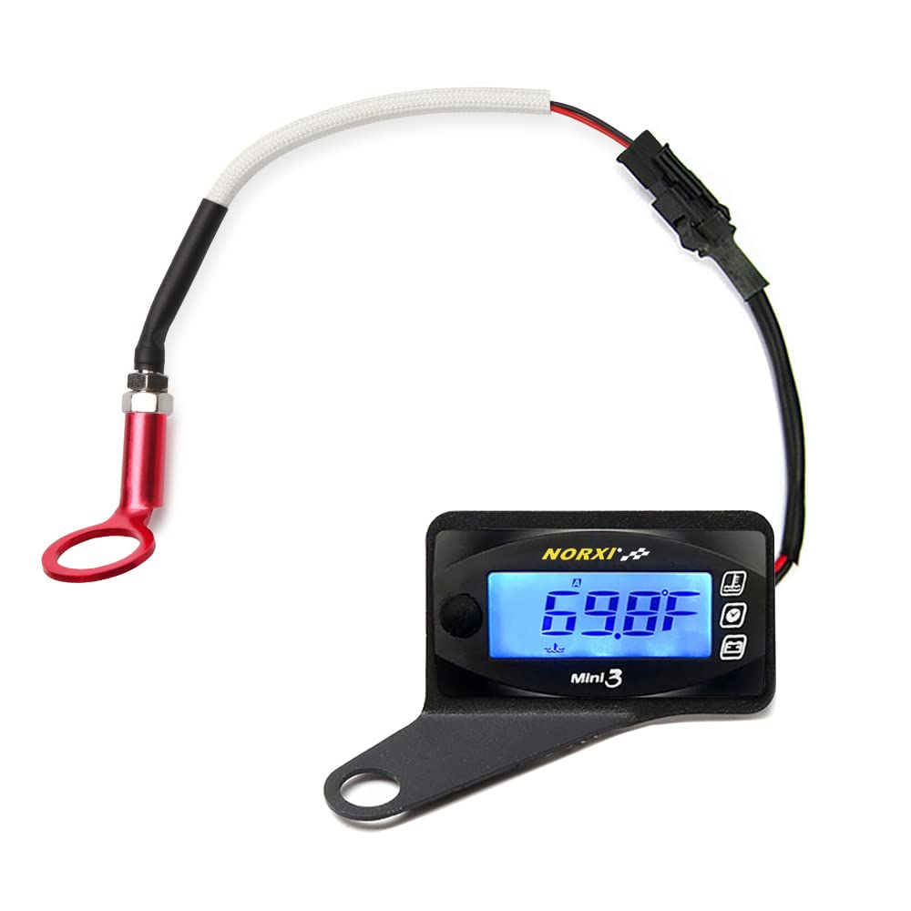 Universal 3in1 Multifunction Gauge (Cylinder Head Thermometer+Voltmeter+Timer) Fahrenheit/Celsius(?/?) Engine Temperature Gauge Digital Voltage Meter Clock Multimeter for Motorcycle Car (14mm, Left)