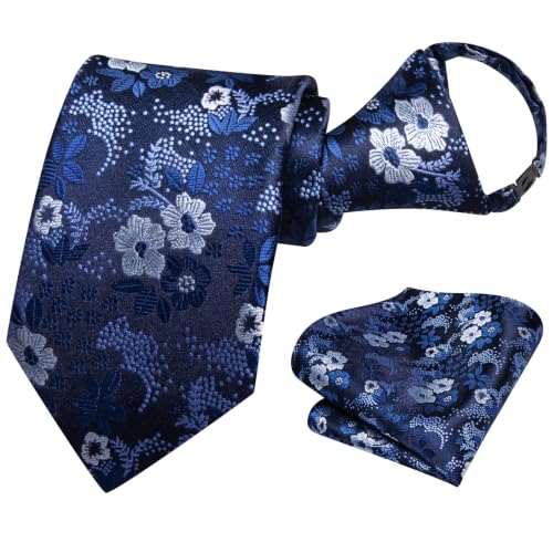 Image of Hi-Tie Boys Tie Pre-Tied Pocket Square Set Adjustable Kids Neckties Age 7-11 Years School UniForm Graduation