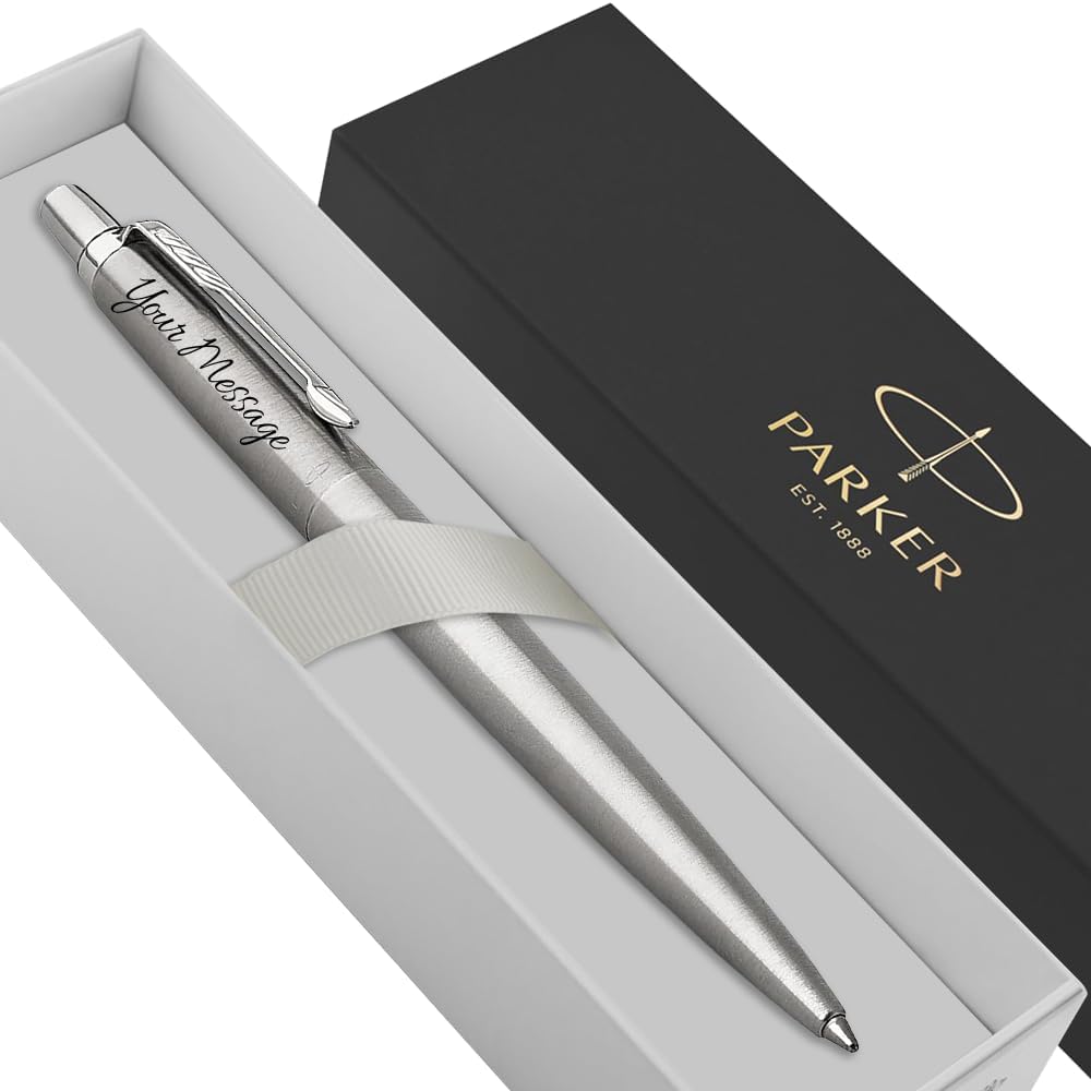 Parker Jotter Stainless Steel personalised parker pen engraved In Classy Gift Box Ideal Valentine's day, Birthday or Mothers Day Gift Perfect For Men & Women With Laser Engraving (Silver)