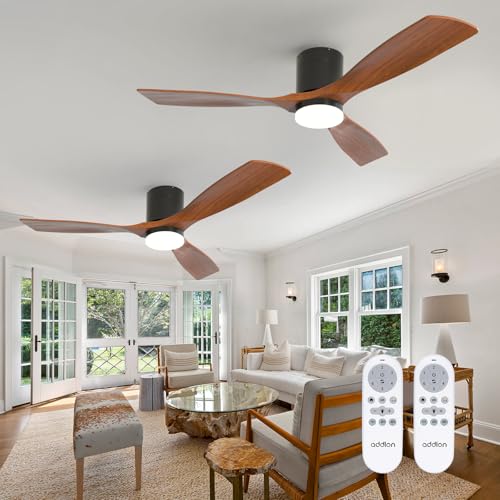 addlon 2 Pack 52 inch Ceiling Fans with Lights, Black Low Profile Ceiling Fan with Light and Remote Control, Flush Mount, Reversible, 3 Wood Blades, 3CCT Dimmable, Ceiling Fan for Indoor/Outdoor Use