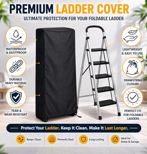 Image of EDRAK Foldable 4 & 5 Step Ladder Cover | Dustproof & Waterproof Protective Cover for Step Ladder | Heavy Duty Fabric | Drawstring Closure | Easy to Store & Wash