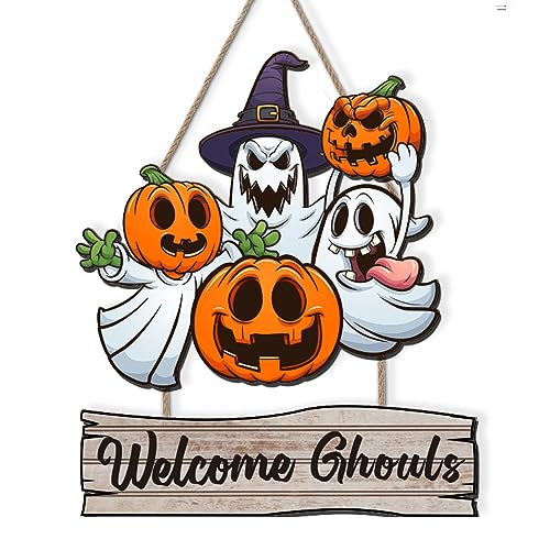 KAIRNE Welcome Ghouls Halloween Decorations, Ghost Wall Hanging S...
