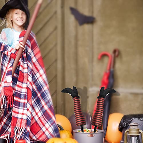 Halloween Decorations Outdoor Witch Legs Ground Stakes Garden Decoration Striped Long Pants Ankle Boots False Legs Ornaments Indoor Home Halloween Yard Decorations (Red) #TOP2