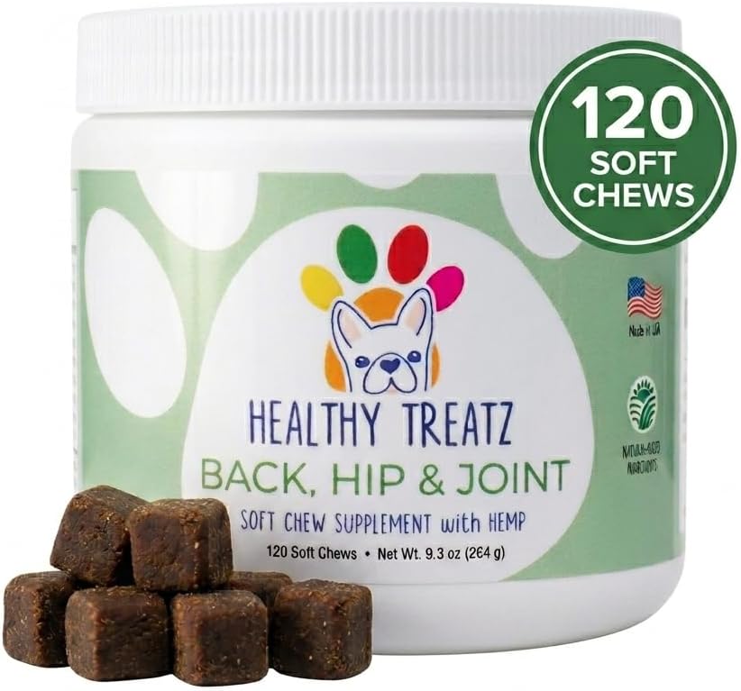 Back, Hip & Joint Glucosamine for Dogs with Hemp - Dog Supplement with Chondroitin, Organic Turmeric & MSM for Mobility and Arthritis Relief for HIPS & Joints - 120 ct