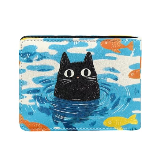 Image of Coldinair Cartoon Black Cat Fish Kids Wallet,Little Boys Wallet for Kids,Leather Bifold Wallet Credit Card Cash Id Holder Slim Rfid Blocking Coin Purse