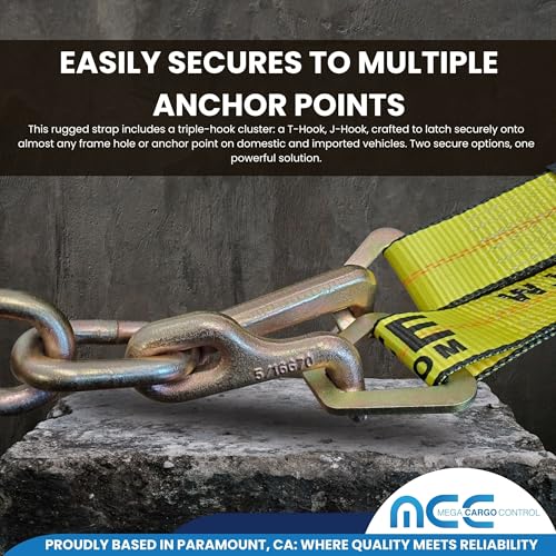 Image of 1Pcs 2 inch x 10' Recovery Winch Strap w /TJ Cluster Hooks | Towing Truck Wrecker Tie Down | Blue Lasso Tow Straps