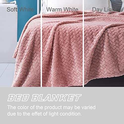 Exclusivo Mezcla King Size Flannel Fleece Blanket, 90X104 Inches Soft Jacquard Weave Leaves Pattern Velvet Plush Blanket For Bed, Cozy, Warm, Lightweight And Decorative Dusty Pink Blanket #TOP3