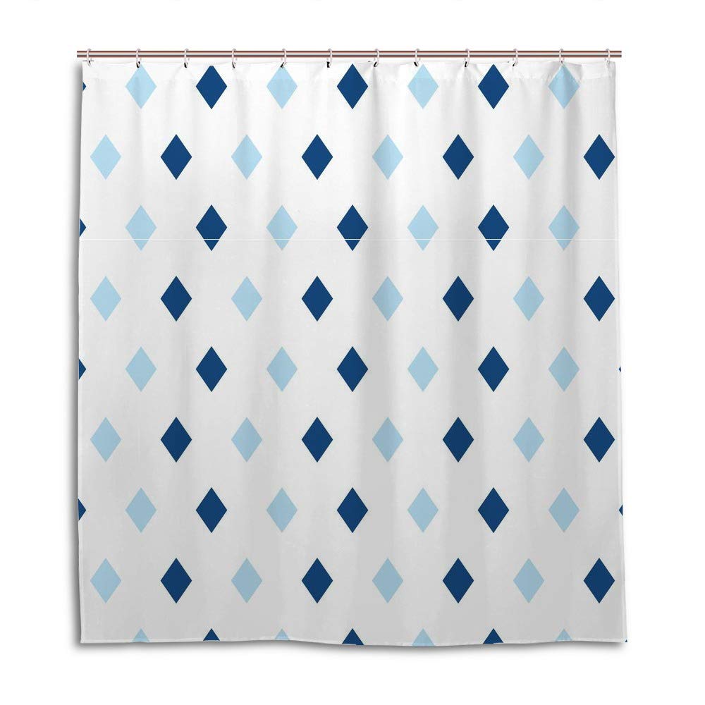 Rideau de douche imperméable anti-moisissure lavable motif diamant bleu en polyester