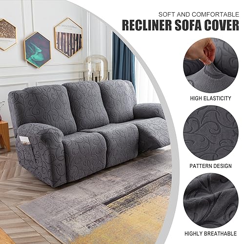 Yueang 3 SEATS COVER OF SOFA COVERS Recliner Sofa Covers Sectional Couch Cover For Reclining Couch 3 Seat, 5-Pieces 3 Cushion Sofa Stretch Recliner Sofa Slipcover thumb #1