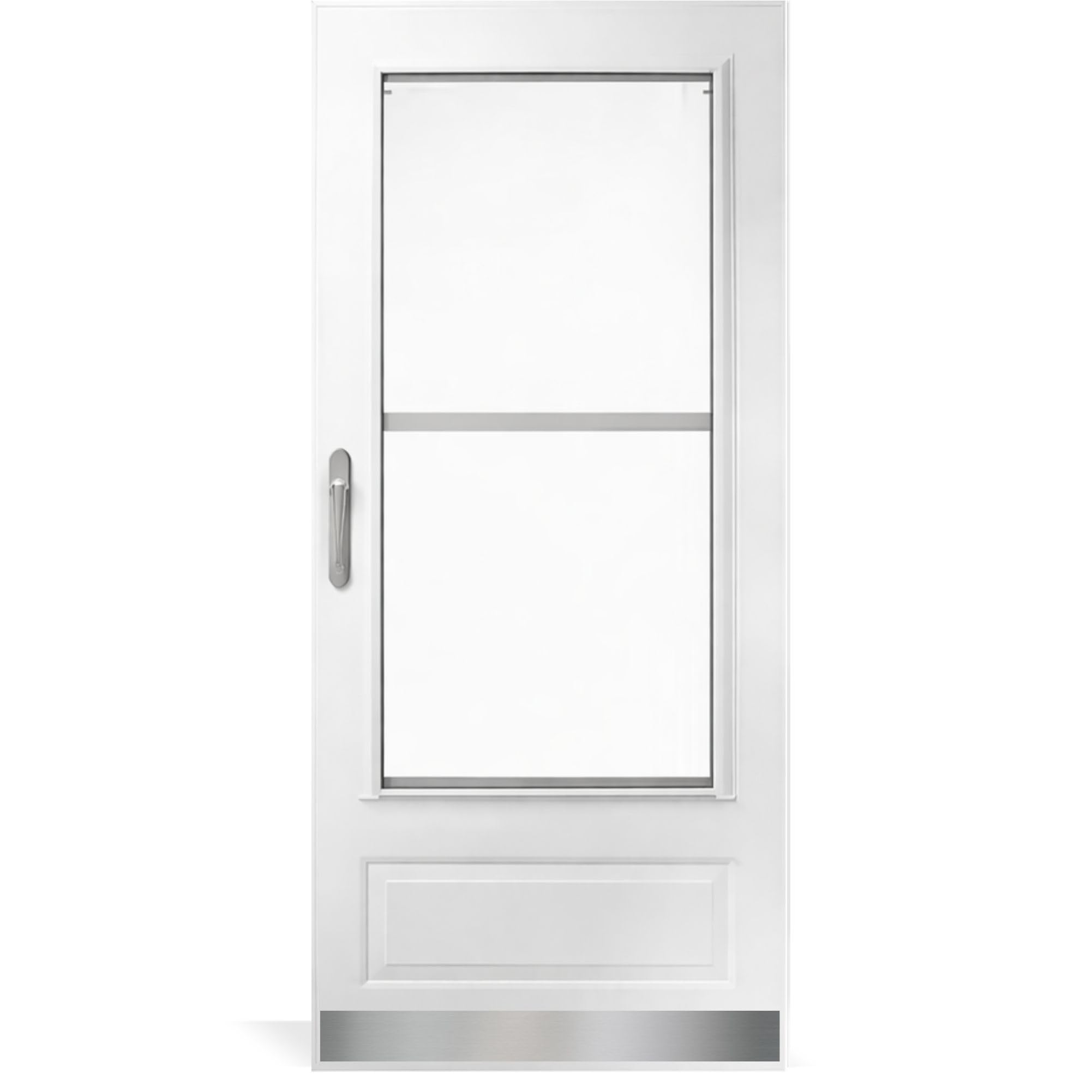 Deck the Door Decor Storm Door Protection Plate – Anodized Aluminum Kick Plate – Screw Mount – Durable Door Protection – Satin Nickel – 3" x 34"